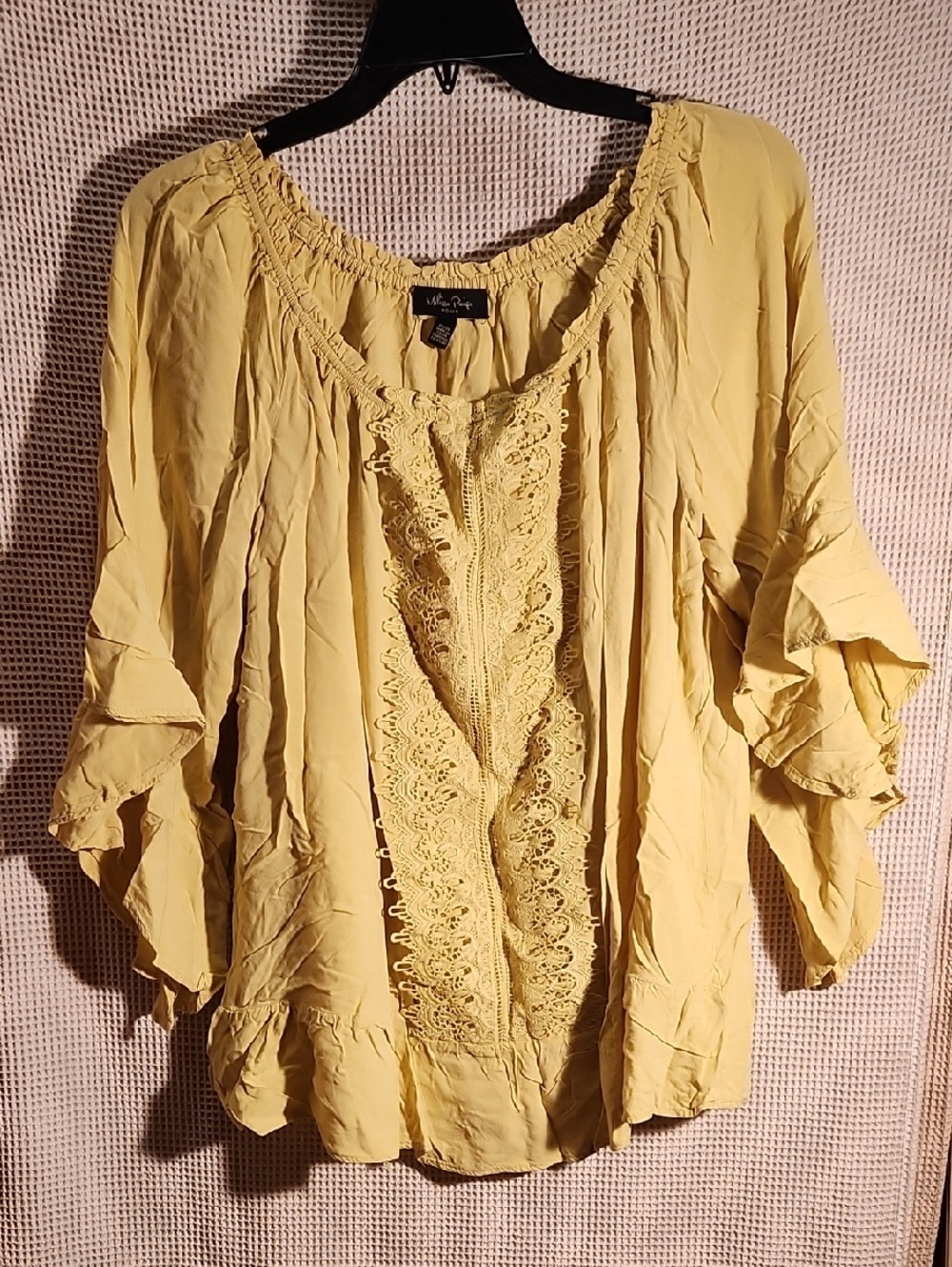 Miken Yellow Lace-Trim Peasant Blouse